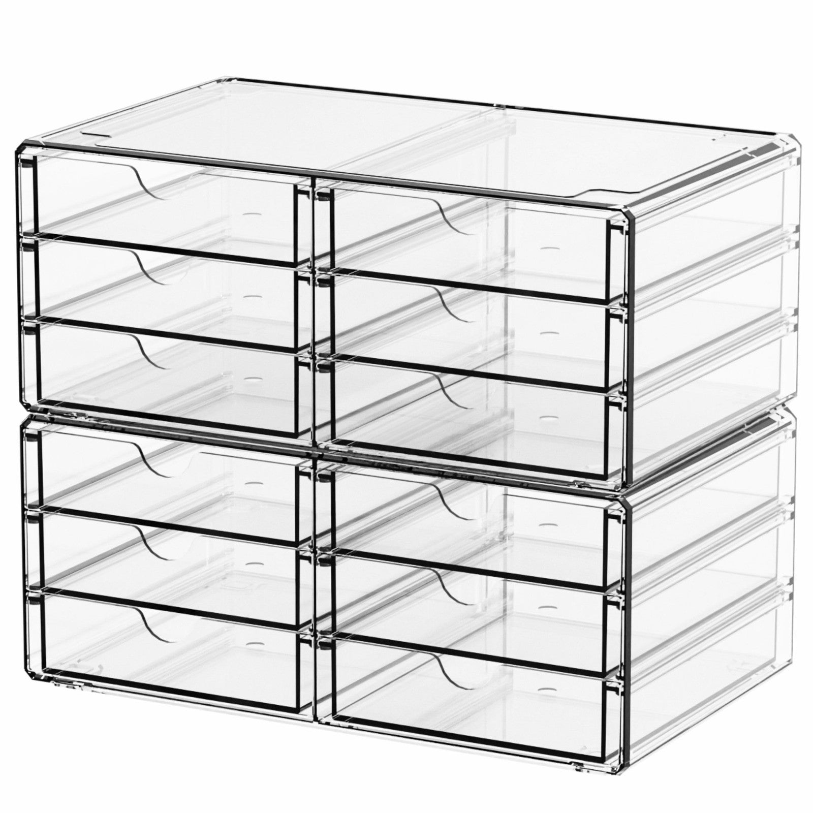 2 Pack Acrylic Storage Drawers With 12 Small Drawer,Stackable Office Cabinet