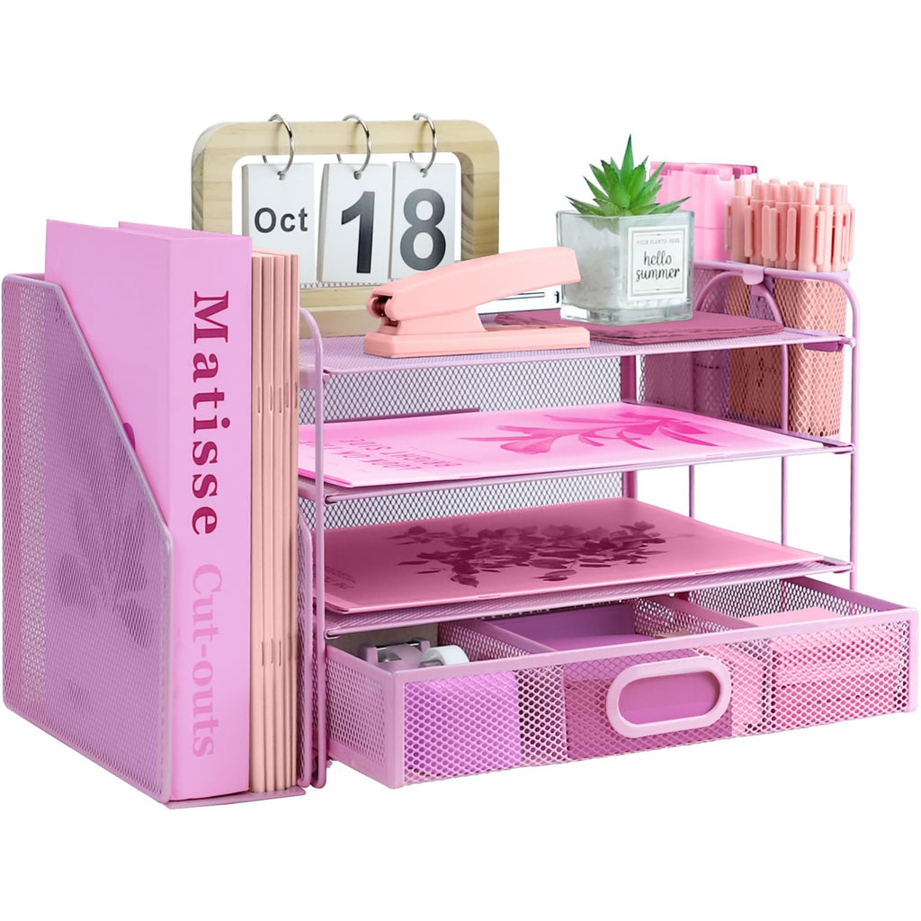 Desk Organizers and Accessories with File Holder, 4-Tier Paper Letter Tray
