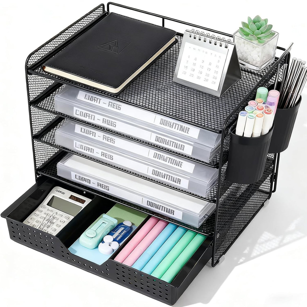 Desk Organizer with Drawer & 5-Tier Paper Letter Tray